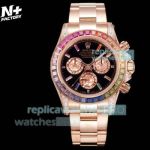 N+ Factory Swiss Rolex Rose Gold Rainbow Daytona 7750 Chronograph 904L Replica Watch 